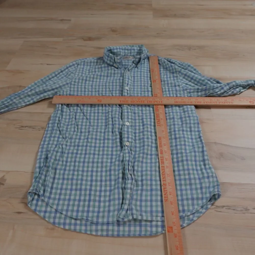 FAHERTY MEN L SHIRT‎ BUTTON DOWN COTTON NEWPORT CHECK BLUE GINGHAM LONG SLEEVE